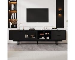 Stijlvol Zwart TV Meubel 200 cm met 2 Deuren en 2 Laden voor Televisies tot 80 Inch