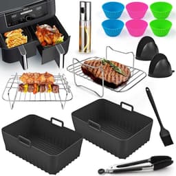 Airfryer accesoires - Dubbel accessoireset voor de airfryer – Geschikt voor Ninja AF300EU, AF400EU & Tower T17088 - Voor dubbele airfryer 7,6L - 9,5L - BPA-vrij - Vaatwasserbestendig - A irfryer siliconen bakje — thumbnail 1