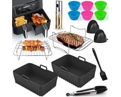 Airfryer accesoires - Dubbel accessoireset voor de airfryer – Geschikt voor Ninja AF300EU, AF400EU & Tower T17088 - Voor dubbele airfryer 7,6L - 9,5L - BPA-vrij - Vaatwasserbestendig - A irfryer siliconen bakje