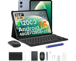 Aorlym P13 - Tablet - Tablets - 48 GB RAM + 128 GB ROM - 13,4 inch 2,4K 120 Hz - Android 16 - Gemini AI - 12000 mAh/18 W - Face ID - Widevine L1 - 13 MP + 8 MP camera - Dubbele luidsprekers - Tablet met toetsenbord en pennenhouder - Grijs