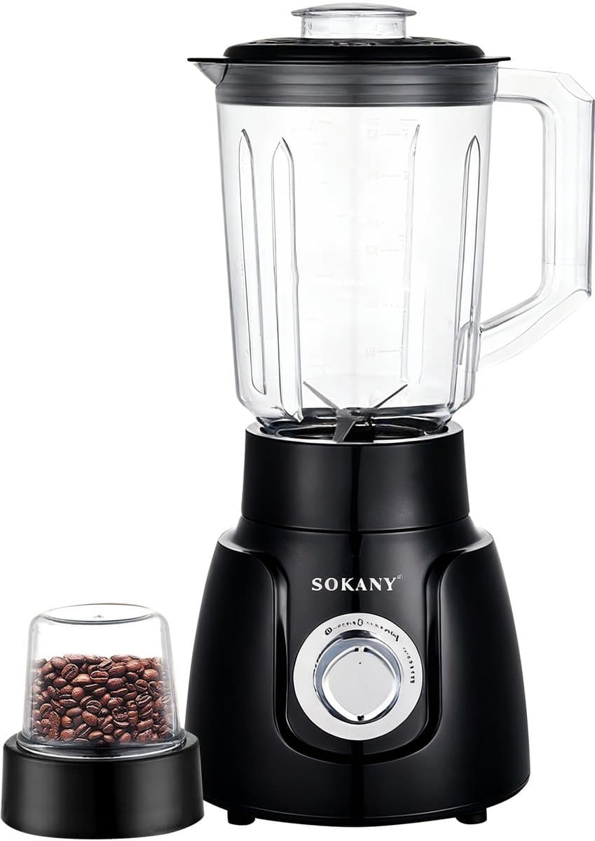 Sokany, Blender Mixer 2-in-1 500W 1.6L Ultra-Sterk met Maalmolen, Zwart — afbeelding 1