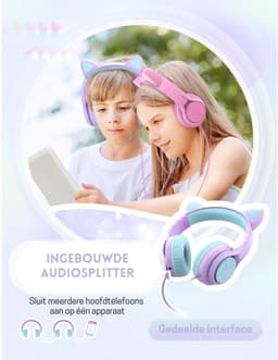 Intelectro Koptelefoon voor Kinderen - Coole LED Verlichting en Helder Geluid - 94Db Begrensd - Verschillende Lichtstanden - Ingebouwde Microfoon - Comfortabel en Draagbaar Ontwerp - Paars - Levering Sneller dan Aangegeven! — thumbnail 4