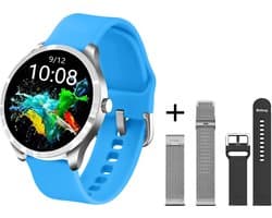 Belesy® Q9 PLUS - Smartwatch Dames – Smartwatch Heren - Horloge - 1.28 inch - Kleurenscherm - Stappenteller - Bloeddruk - Hartslag - 75+ Wijzerplaten – Sporten – Staal – Siliconen – Zilver – Blauw - Zwart - Kerstcadeau