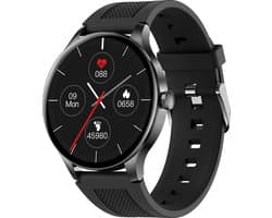 Belesy® NOBLE - Smartwatch Heren – Smartwatch Dames - Horloge – Stappenteller – Calorieën - Hartslag – Sporten - Je eigen foto als wijzerplaat - Kleurenscherm - Full Touch – Silicone – Zwart - Moederdag — afbeelding 1