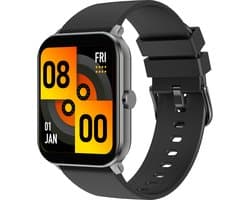 Belesy® KALMIA - Smartwatch Heren – Smartwatch Dames - Horloge – Stappenteller – Calorieën - Hartslag – Sporten - Je eigen foto als wijzerplaat - Kleurenscherm - Full Touch - Splitscreen– Silicone – Zwart - Moederdag