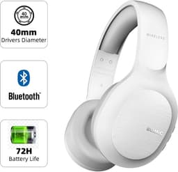 DrPhone SM Draadloze Qualcomm Bluetooth 5.0 + Aux 3.5mm Koptelefoon met Stereo & HI-FI geluid – CVC 8.0 Ruisonderdrukking - 1000maH - Wit — thumbnail 2