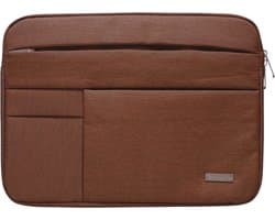 Tech Supplies | Soft Sleeve met extra accessoiresvakken voor de Apple Macbook Air / Pro (Retina) 14" - 14 Inch Laptop Case - Ook geschik voor overige merken - Bescherming Cover Hoes - Bruin
