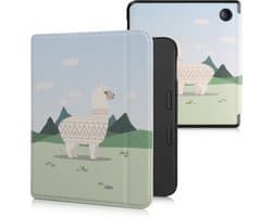 kwmobile e-reader hoesje geschikt voor Tolino Vision 6 hoes - E reader flip case met magnetische sluiting - Ereader cover - Alpaca design in champagne / groen / lichtblauw