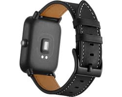 Leer Smartwatch bandje - Geschikt voor Xiaomi Mi Watch Lite leren bandje - zwart - Strap-it Horlogeband / Polsband / Armband
