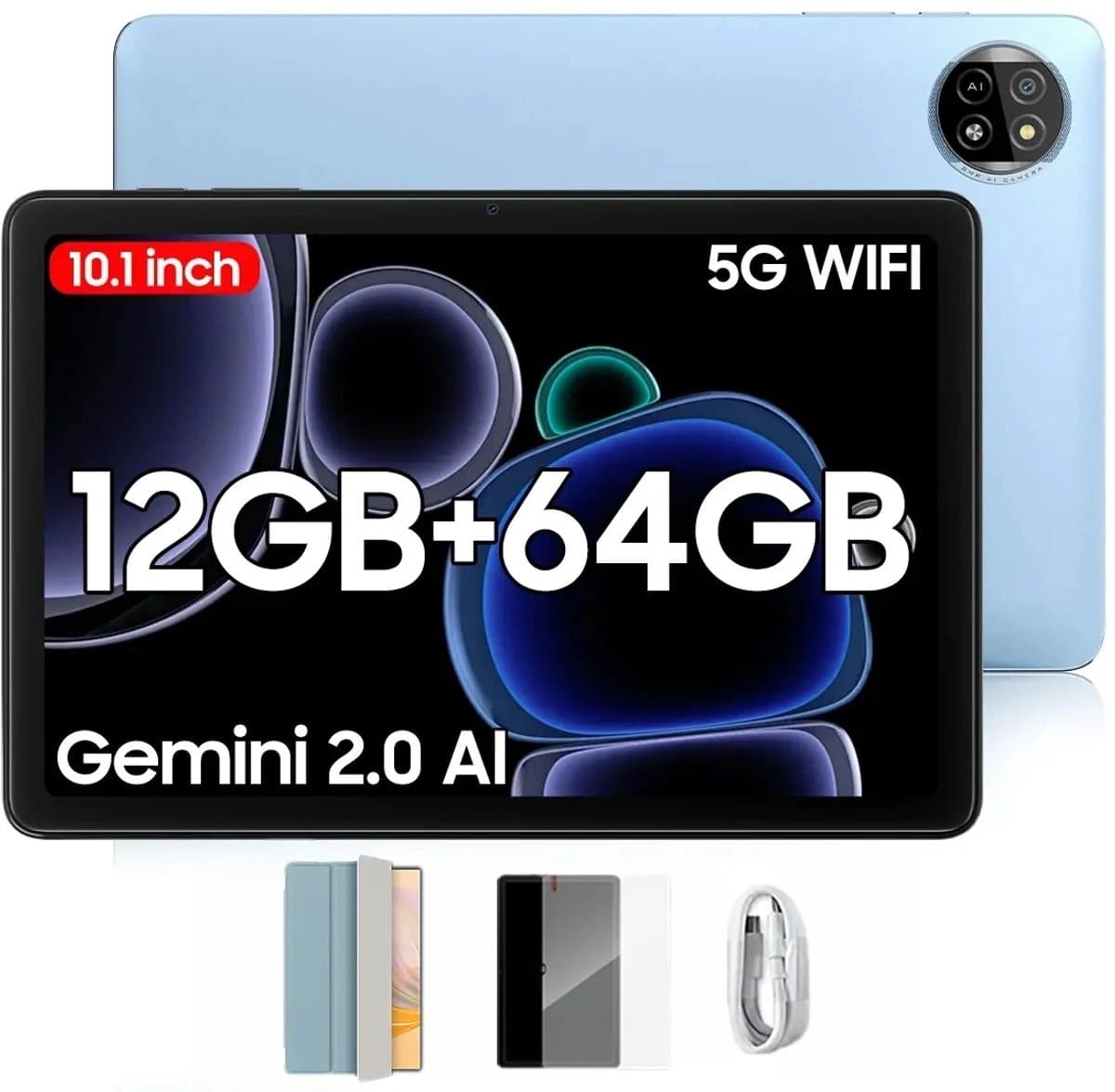 Blackview Tablet - Tab 20 WiFi Tablet - Met Hoes, Screenprotector - Android 15 - 12GB RAM + 64GB ROM(2TB Externe) - 10 inch HD Scherm - 6000mAh - Bluetooth 5G WiFi - Blauw — afbeelding 1
