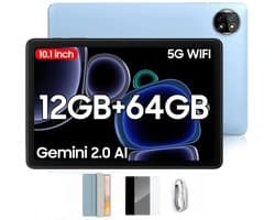 Blackview Tablet - Tab 20 WiFi Tablet - Met Hoes, Screenprotector - Android 15 - 12GB RAM + 64GB ROM(2TB Externe) - 10 inch HD Scherm - 6000mAh - Bluetooth 5G WiFi - Blauw