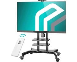 Gemotoriseerde TV Beugel op Wielen voor 50" - 86" Scherm Mobiele TV Standaard met TV Lift tot 90.9 kg - Vloerstandaard Televisie Lift Max VESA 800x500/ Elektrische Kast TS1881E-B Zwart