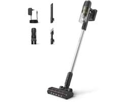 Philips Steelstofzuiger Draadloos XC3033/01 - Zuigmond met LED verlichting - Zonder Zak - Met Kruimeldief - Batterijduur tot 60 min - Lichtgewicht - Zwart