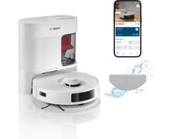 Bosch Spotless + BCRD1W Robotstofzuiger met Dweilfunctie, 11,000 Pa Zuigkracht, Statische natte dweil, Droog servicestation, Smart Vision Infrarood Navigatie, Bosch Home Connect App, Wit