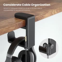 Headset houder - headset stand - Draaibare hoofdtelefoonstandaard - gamingheadsethouder - met 360 graden draaibaarheid en kabelclip-organizer - verstelbare klembeugel onder bureau - Zwart — thumbnail 3