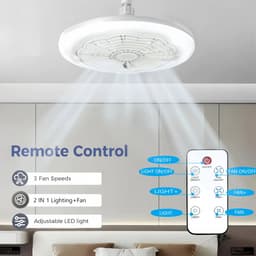 Nivard Plafondventilator - Met Verlichting - Plafond Ventilator - Met Lamp - Plafonniere Met Ventilator - Met Licht - Wit - 23cm — thumbnail 2