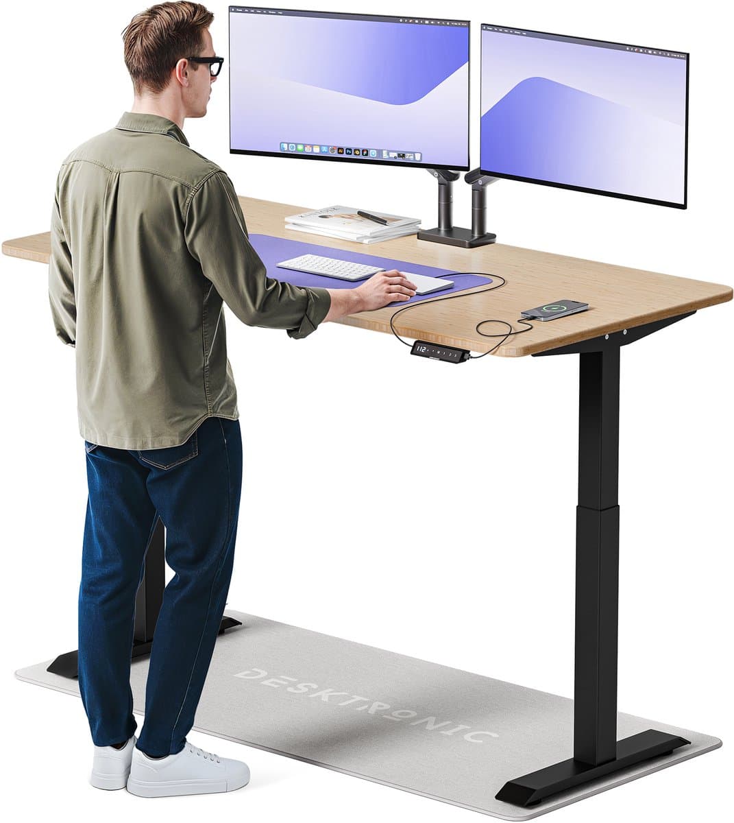 Desktronic HomeOne Zit-sta Bureau Elektrisch In Hoogte Verstelbaar, 160x80 cm Bamboo/Zwart, Stille Dubbele Motor, Hoogte 72-119cm — afbeelding 1