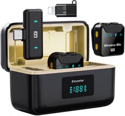 Elcostar© Draadloze Microfoon Pro - 2 Stuks - Draadloos - Oplaadcase - Lavalier - Windshields - Dasspeld - Plug & Play - Lange Batterij - USB-C & Lightning - Noise Cancellation — thumbnail 1