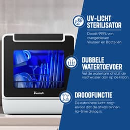 Ventux® Mini Vaatwasser Incl. App – 8 Programma’s – 2-4 couverts - Vaatwasser Vrijstaand Voor Camping - 900 Watt Afwasmachine – 42,5 x 42,8 x 45,8 cm - Wit — thumbnail 5