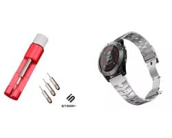 Titanium band + Toolkit geschikt voor Garmin Fenix 5 - Plus & Sapphire - Fenix 6 - Pro & Sapphire - Garmin Fenix 7 - Fenix E - Fenix 8 47mm - Epix Gen 2 - Quickfit 22 / 22mm band voor Garmin smartwatches - Horlogeband - Zilver
