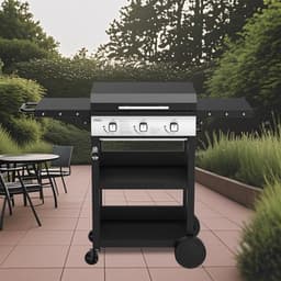 BIGHORN Gas Plancha BBQ met 3 Branders (7,2 kW) – Geëmailleerde Stalen Bakplaat – Grillwagen met Inklapbare Zijtafels – Zwart — thumbnail 4