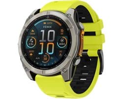 Stravo Dubbelkleurige Siliconen bandje in Fenix 8 Stijl voor Garmin Fenix 5s - Plus & Sapphire - Fenix 6s - Pro & Sapphire - Garmin Fenix 7s / Fenix 8 - 43mm - Quickfit 20 / 20mm band voor Garmin smartwatches - Horlogebandje - Geelgroen/Zwart