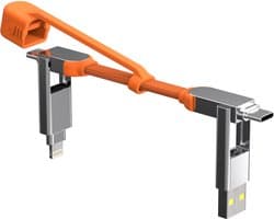 Rolling Square inCharge XS 4-in-1 Snellaadkabel Sleutelhanger - 240W - USB-C, Lightning & Micro-USB - Oplaadkabel voor iPhone, iPad, Android & Laptop - Oranje