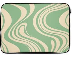 Laptophoes 14 inch - Golvende lijnen - Mintgroen - Dansende vormen - Laptop sleeve - Binnenmaat 33x23 cm - Zwarte achterkant