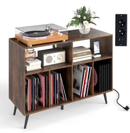 Platenspelermeubel - LP-kast - Platenspelerkast - Draaitafelstandaard - Platenspelerstandaard - Vintage Displayplank - Rustiek bruin — thumbnail 4