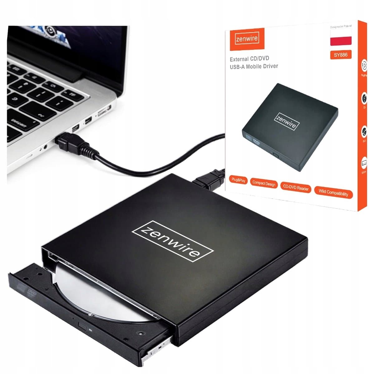Zenwire Externe optische drive-Externe optische drive-USB 3.0-Plug & Play-CD/DVD-speler — afbeelding 1