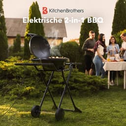 KitchenBrothers Elektrische BBQ - Opvouwbaar - Barbecue met Wielen - Anti-aanbaklaag - Zijtafels - tot 250°C - 2400W - Zwart — thumbnail 2