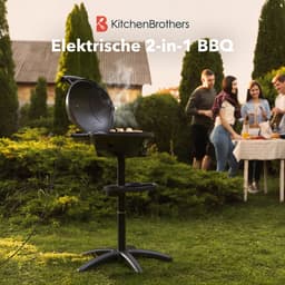 KitchenBrothers Elektrische BBQ - Opvouwbaar - Anti-aanbaklaag - PFAS-vrij - tot 250°C - 2400W - Zwart — thumbnail 2