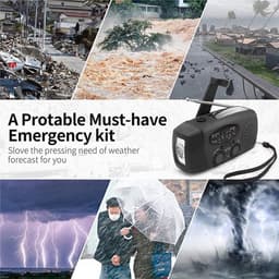 Noodradio - Noodradio Opwindbaar - 2000 mAh - Noodradio Solar Opwindbaar - Oplaadbaar & Op Batterijen - Powerbank - Solar - Zaklamp - Voor Rampen/Camping - Handmatige Crank - Zwart — thumbnail 5