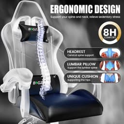 Bigzzia Gamingstoel - Ergonomische bureaustoel van PU-leer - In hoogte verstelbaar - Met lendenkussen en hoofdsteun - Comfortabele gamestoel voor volwassenen - Meisjes en jongens — thumbnail 5