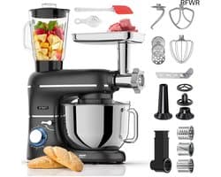 RFWR® Multifunctionele Keukenmachine 2000W - 6,2L Mengkom met Blender, Vleesmolen en Accessoires