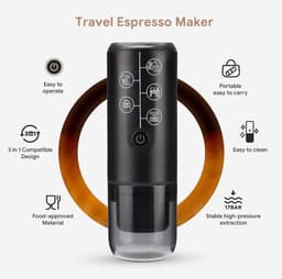 3-in-1 draagbare espressomachine, elektrisch reiskoffiezetapparaat, USB-type C en autolader, 17 bar filterkoffiezetapparaat (zwart) zonder verwarming — thumbnail 4