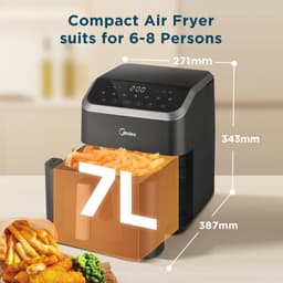 Midea Air fryer MF-CY70K - Hete lucht friteuse - 7L Capaciteit - HeatXpress Technologie - 90% Minder Olie - Energie en Tijdsbesparing met 7 Voorinstellingen - Transparante klep - Verlicht - Antiaanbaklaag, Zwart — thumbnail 7