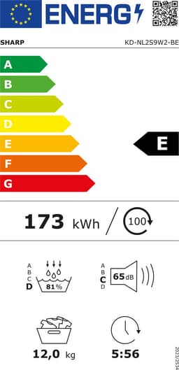 Sharp KDNL2S9W2BE - warmtepomp droger - 12KG - energie label D - 15 programma's - LED trommelverlichting - WIT — thumbnail 2