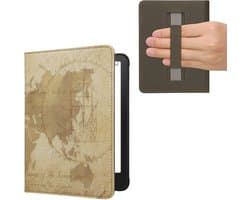 kwmobile e-reader hoesje geschikt voor Amazon Kindle Paperwhite (2024)/Colorsoft hoes - E reader flip case met magneetsluiting - Ereader cover - Vintage Travel design in bruin / lichtbruin