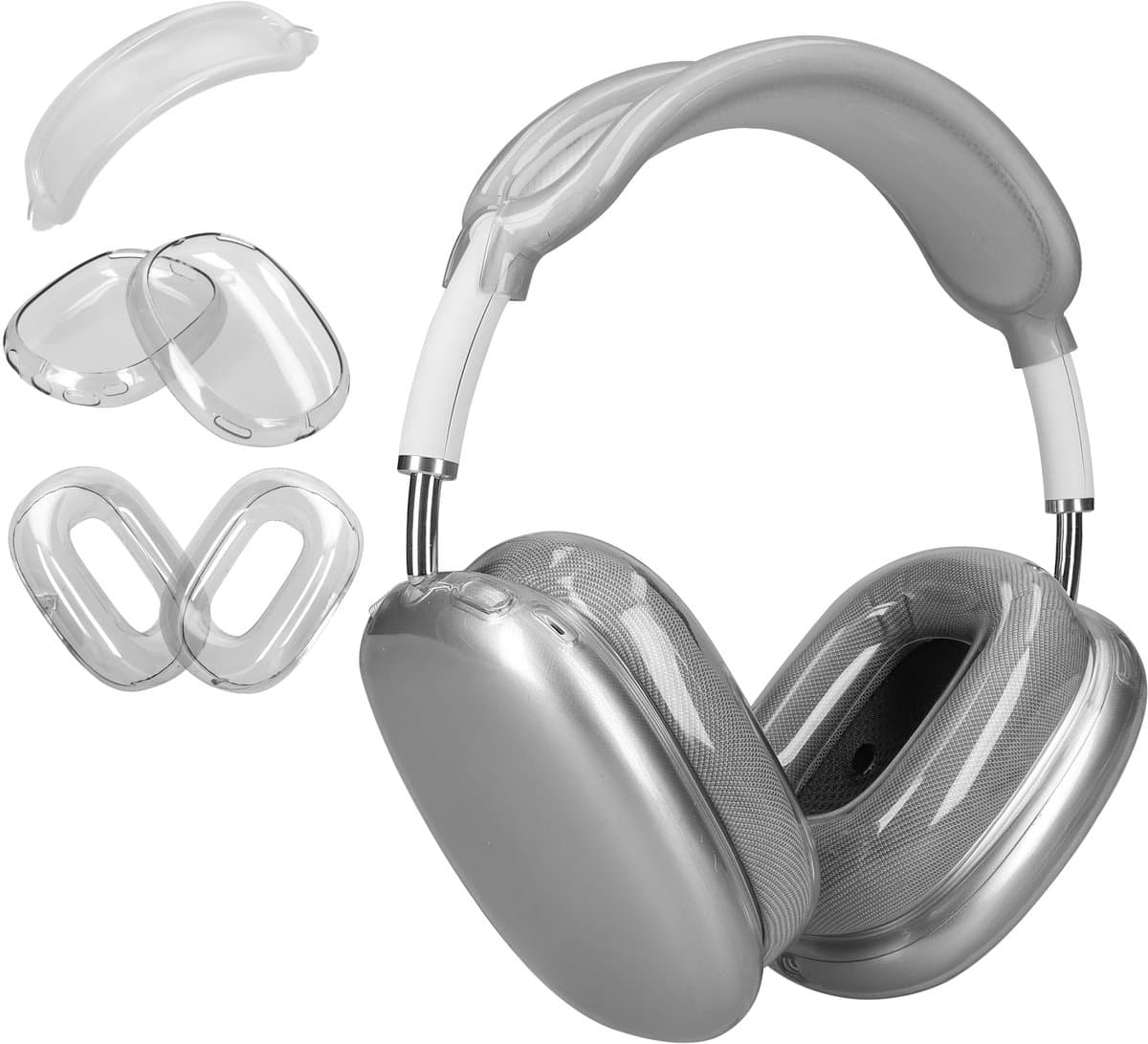 kwmobile 3-in-1 Hoofdtelefoonhoes voor Apple AirPods Max / AirPods Max 2 Hoesje - 360° TPU-hoes voor hoofdtelefoon - transparant / zwart — afbeelding 1