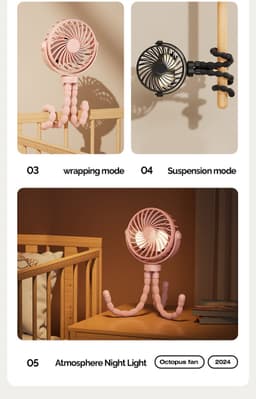 Handventilator - Draagbare Ventilator Oplaadbaar - Blauw - Hand Tafelventilator Draadloos - Kinderwagen Mini Fan - 3 Standen - mini ventilator - festival ventilator - octopus ventilator — thumbnail 4