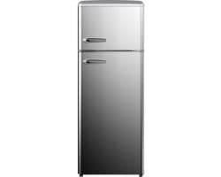 Helvetia Retro Koelvriescombinatie HRDPER206EI1 - RVS-Look (Zilver) - 144 cm Hoog - 4ster Vriezer - Vintage - 206 Liter