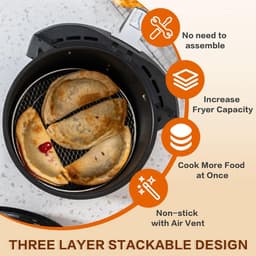 Geschikt voor 7-8 inch Airfryer-accessoires- 3 stapelbare roosters voor instant vortex- Nuwave Airfryer- Ninja Foodi Grill- meerlagig grillrooster van roestvrij staal 304- geschikt voor 5-8 liter Airfryer-oven — thumbnail 3