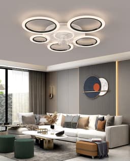 6 Ringen Plafondventilator - Zwart - 6 Snelheden - Dimbaar Met Afstandsbediening en APP - Chandelier Fan - Zomer/Winter - Woonkamer Lamp - 90 cm — thumbnail 4