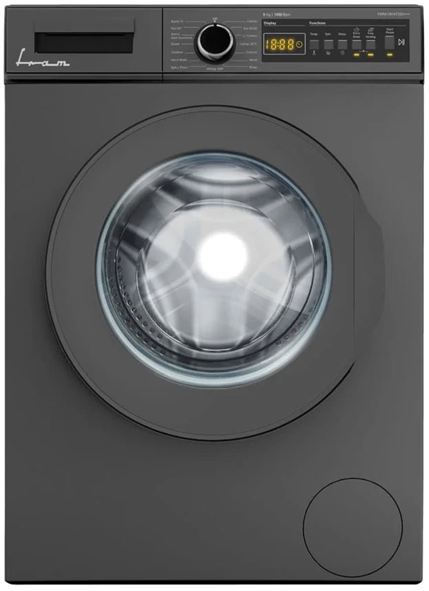 Fram FWM-V814T2SD+++ Wasmachine – 8 kg – 15 Wasprogramma’s – LED Display – 1400 tpm – Allergieprogramma – Anti Kreuk – Kinderslot – 5 Jaar Garantie – Grijs — afbeelding 1