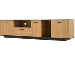 TV-meubel opbergkast geschikt voor 70-79 inch televisies met 15-kleurige veranderbare LED-verlichting 1 lade, 3 deuren en 2 open vakken 180x40x45 cm houtkleur