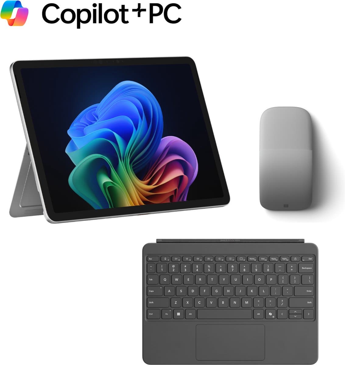 Microsoft Surface Pro - Copilot + Laptop + Pro Keyboard & Arc Muis - 12 inch Touchscreen - 16GB RAM/ 256GB SSD - Platinum — afbeelding 1