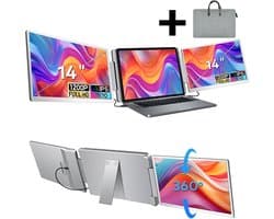 Stemap® Flex Portable Monitor Triple 14'' - Full HD 1920X1200P - Geschikt Voor 12” / 17” Tri-Screen - Laptop Scherm Uitbreider - Inclusief Beschermhoes en Kabels - 2 Jaar Garantie