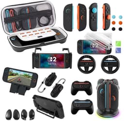 PlayCool 23-in-1 Accessoirebundel voor Nintendo Switch 2 – Beschermhoes, Screenprotectors, Thumb Grips, Joy-Con Siliconen Covers, Stuurset, Controller Grips, Oplaadstation, Playstand & Game Muisset — thumbnail 1