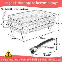Allecto Premium - Airfryer racks groot roestvrijstalen rek voor dubbele lade airfryers met clip - Accessoires voor extra ruimte - Geschikt voor XL friteuses - Inclusief dubbele paal - 2 lagen - Voor Ninja, Tower, Instant Vortex, en meer — thumbnail 4